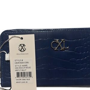 Christian Lacroix Cobalt Blue Croc Zip Around Wallet